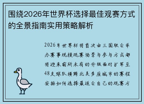 围绕2026年世界杯选择最佳观赛方式的全景指南实用策略解析 围绕2026年世界杯选择最佳观赛方式的全景指南实用策略解析